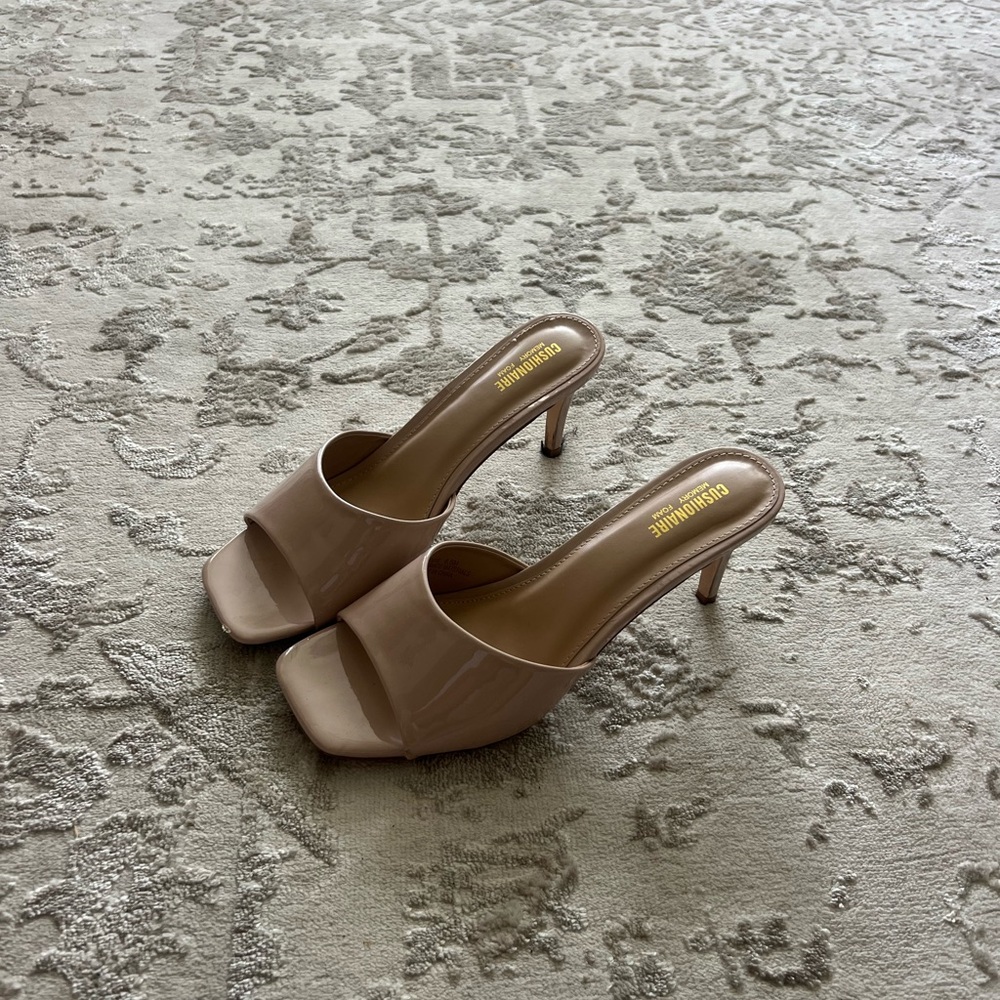 Tan Kitten Heel Mules with Square Toe